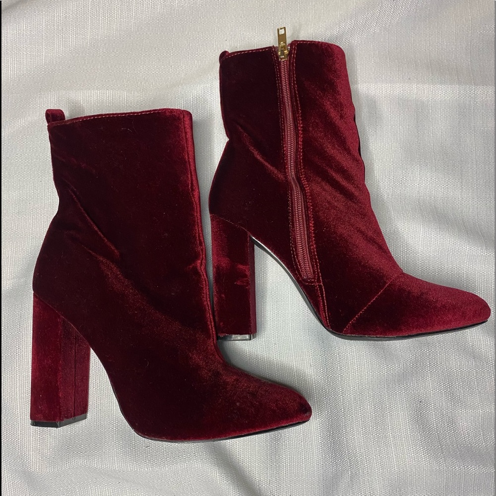 Berry Red Suede Booties